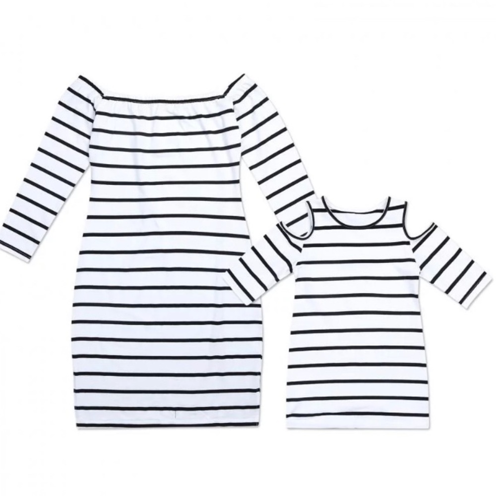 Mommy & Me striped off the shoulder dresses
